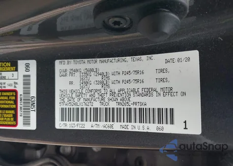 2020 Toyota Tacoma Sr5 z USA, uszkodzony, nr VIN 5TFAX5GN8LX176272